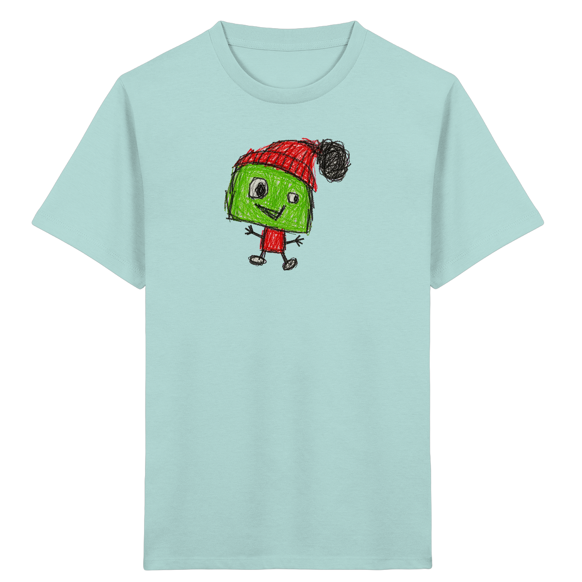 Kritzelkopf mit roter Bommelmütze - Kinder Bio T-Shirt