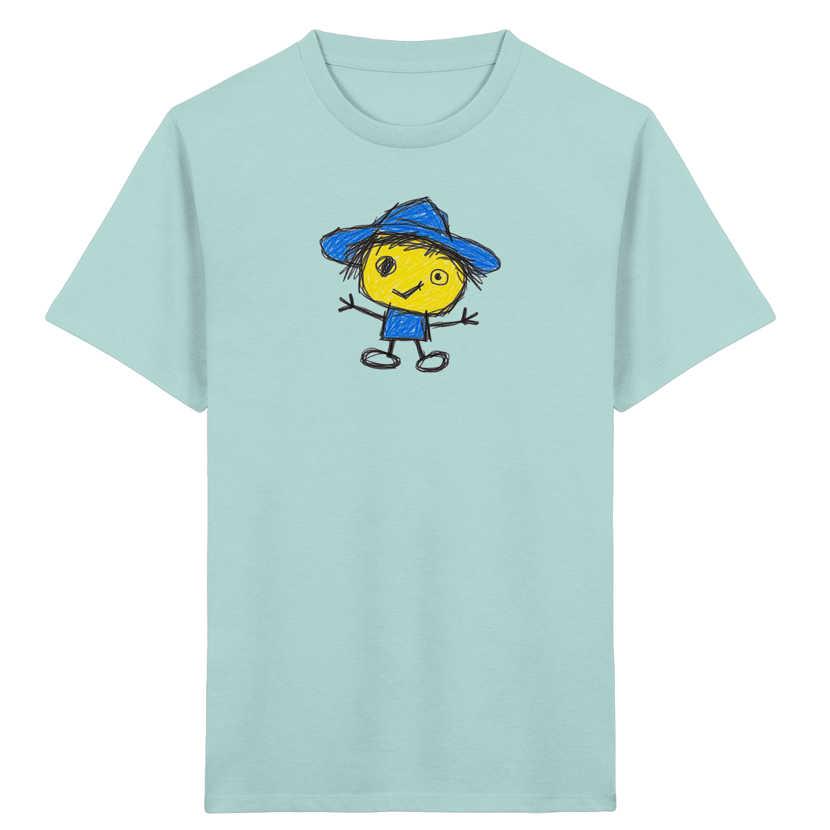 Kritzelkopf mit blauem Regenhut - Kinder Bio T-Shirt
