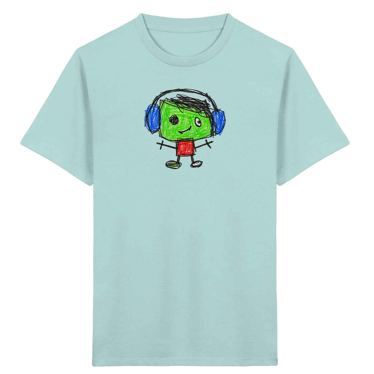 Kritzelkopf mit blauen Ohrenschützern - Kinder Bio T-Shirt