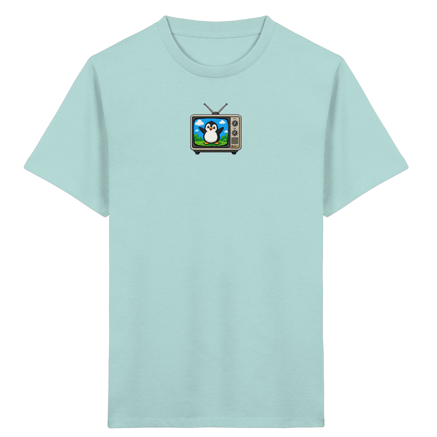 Pixel Pinguin vor Retro-TV: Kinder T-Shirt - Kinder Bio T-Shirt