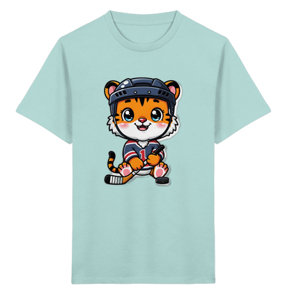 Eishockey-Tiger mit Hockeyschläger – Kinder Bio-T-Shirt