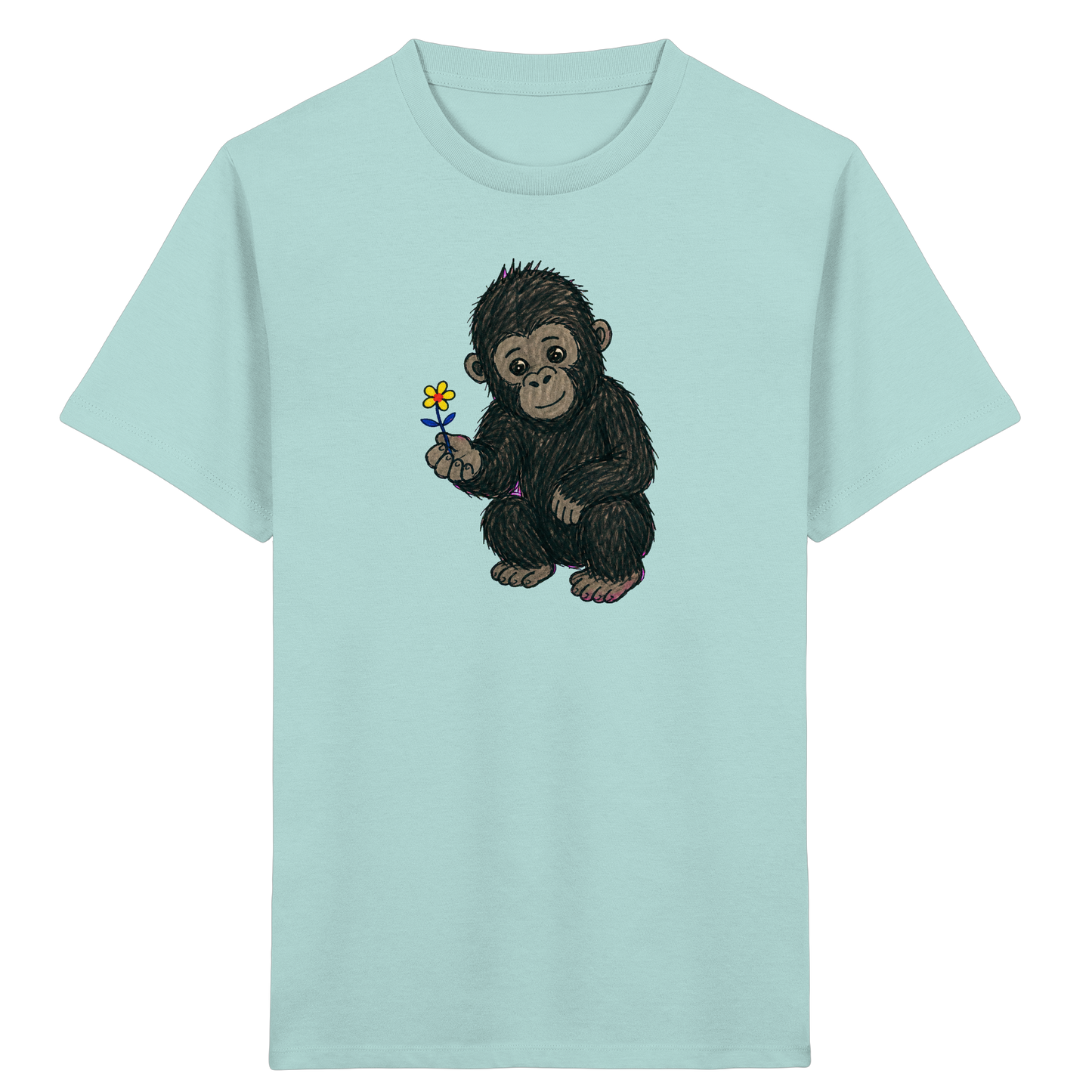 Süßes Gorilla Baby schenkt Blume - Kinder Bio T-Shirt