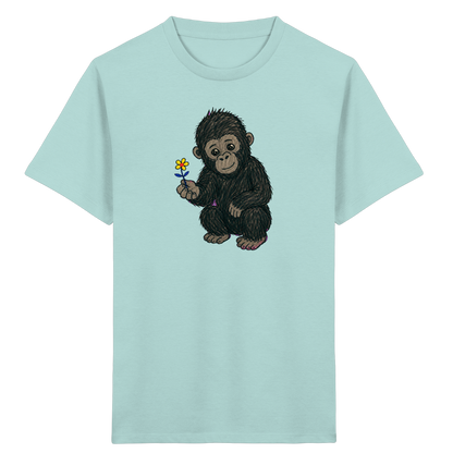 Süßes Gorilla Baby schenkt Blume - Kinder Bio T-Shirt