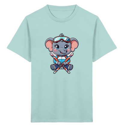 Kinder-T-Shirt mit skifahrendem Elefanten