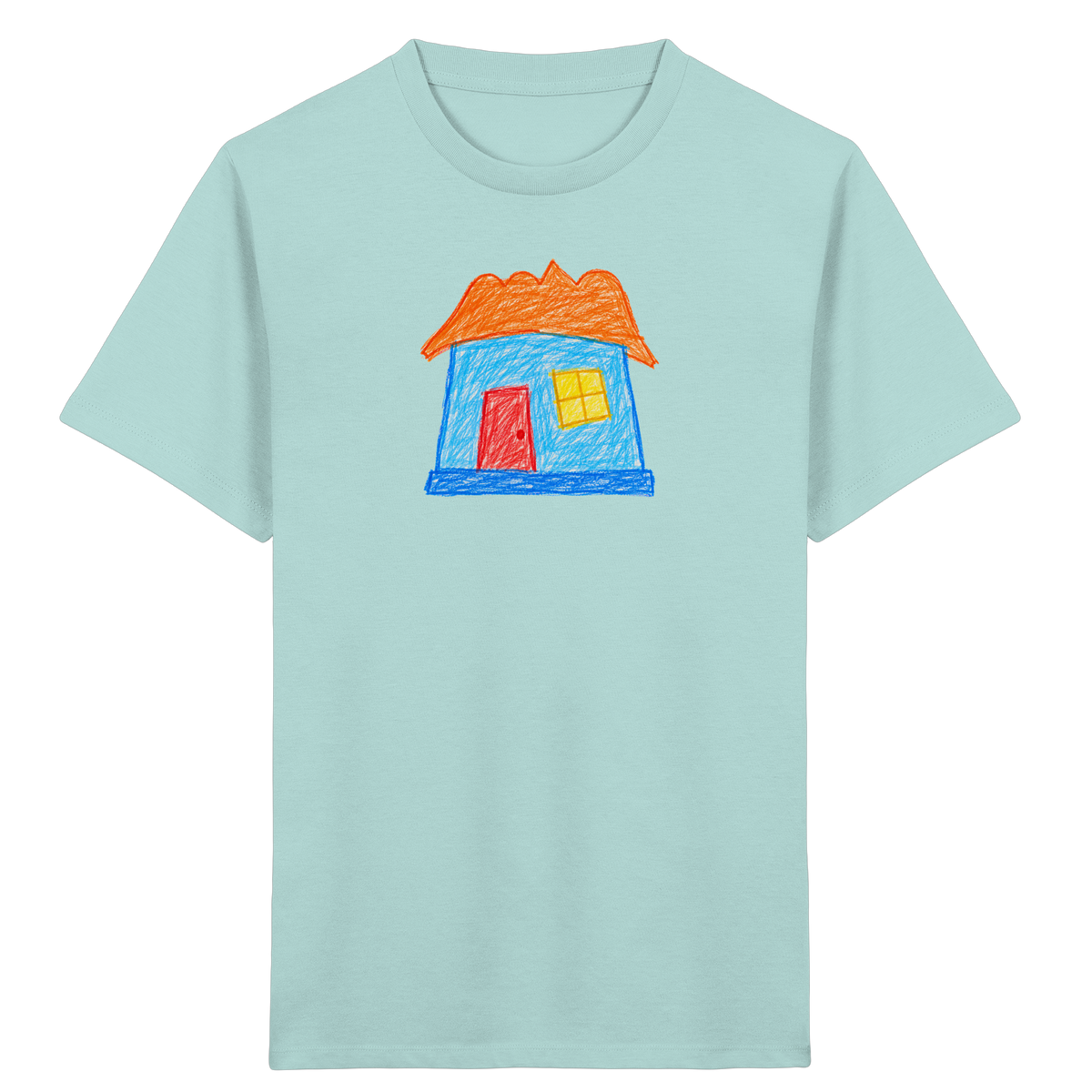 Himmelblaues Haus mit Wolkendach - Kinder Bio T-Shirt