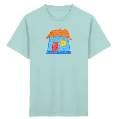 Himmelblaues Haus mit Wolkendach - Kinder Bio T-Shirt