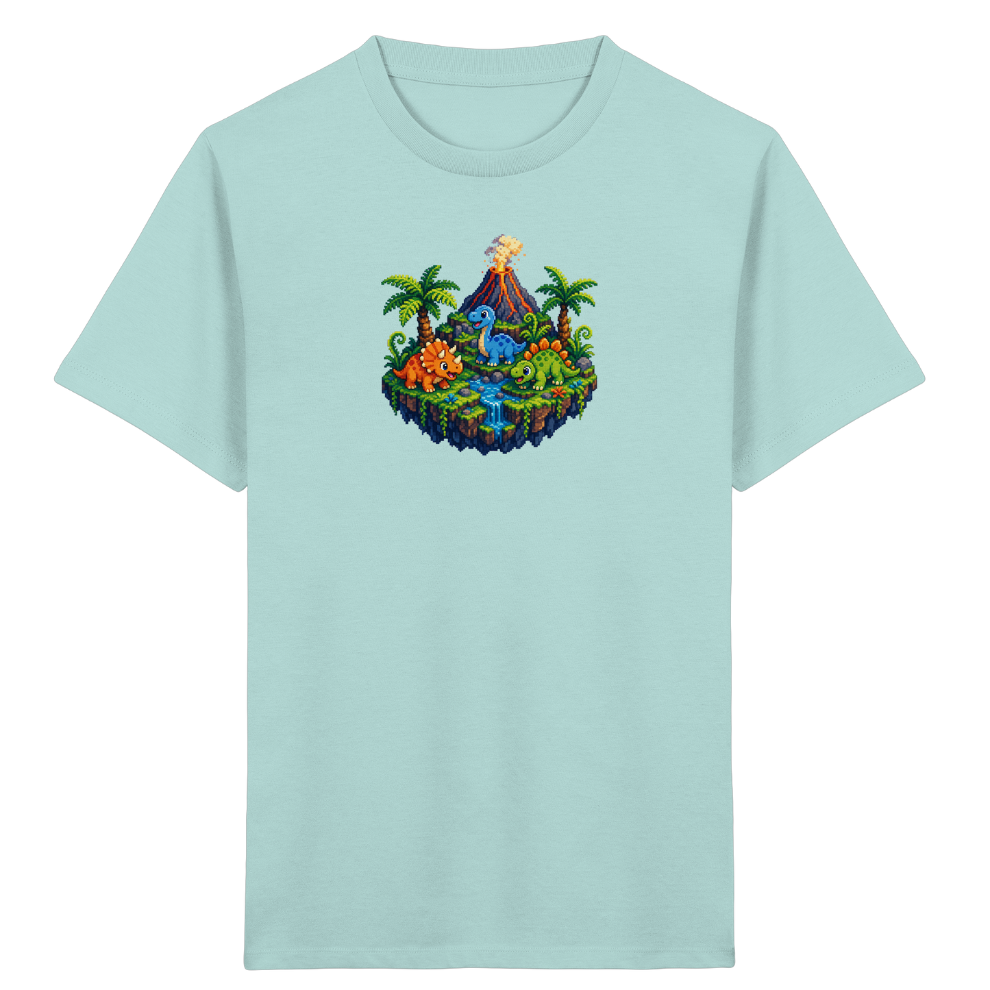Cooles Dino Pixel Insel T-Shirt - Kinder Bio T-Shirt