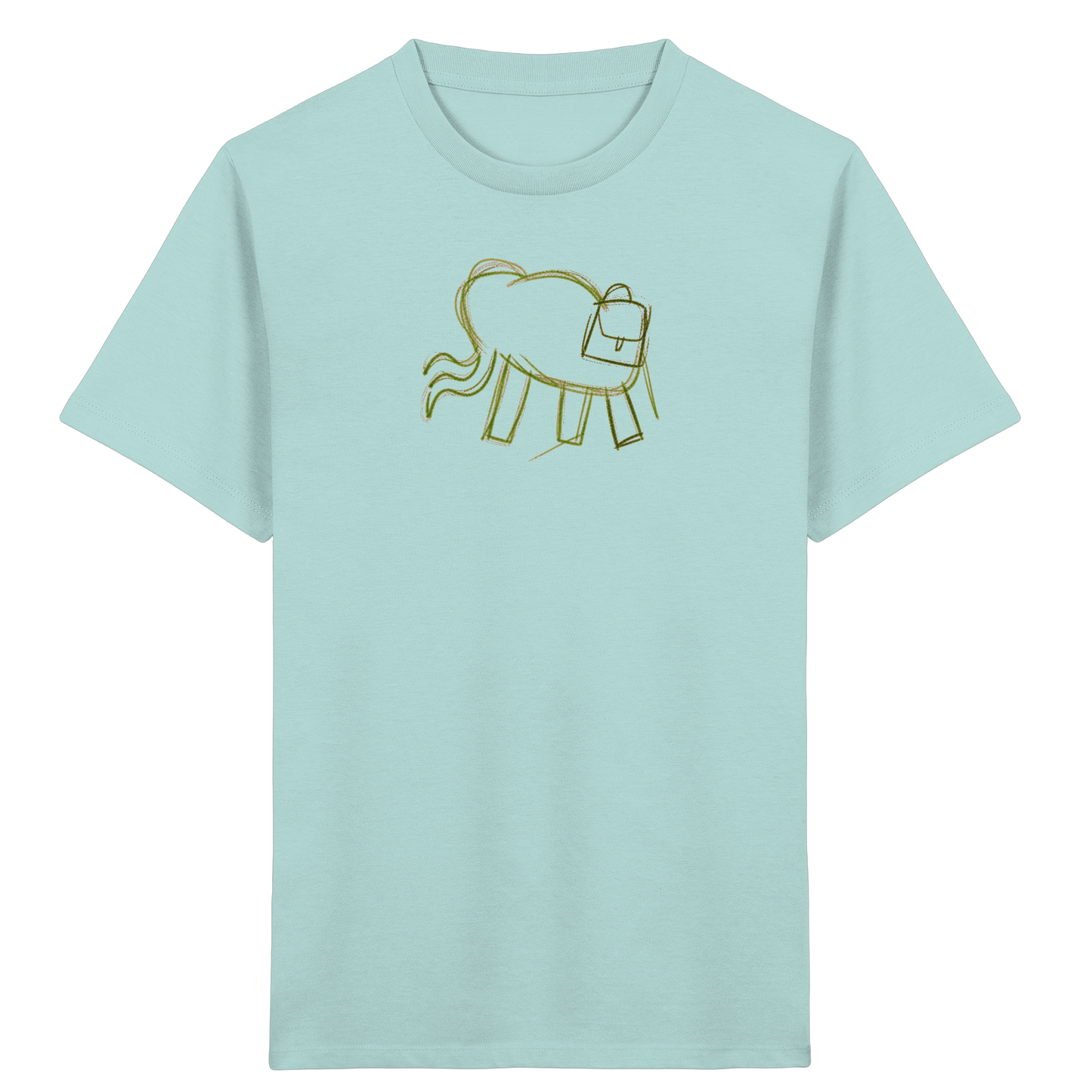 Grüner Wackelelefant mit Ranzen - Kinder Bio T-Shirt