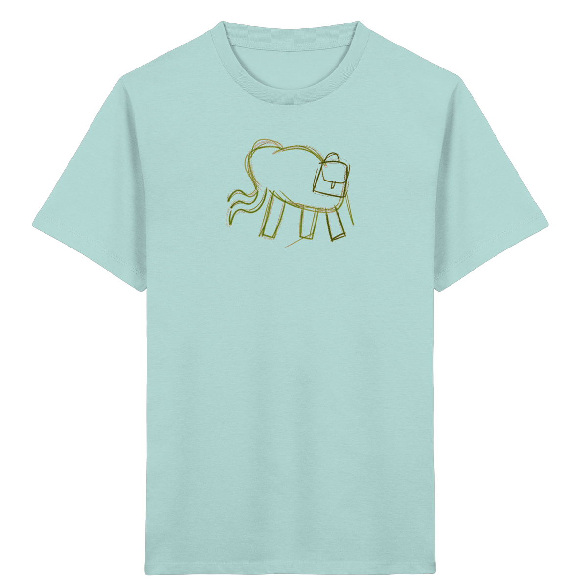 Grüner Wackelelefant mit Ranzen - Kinder Bio T-Shirt