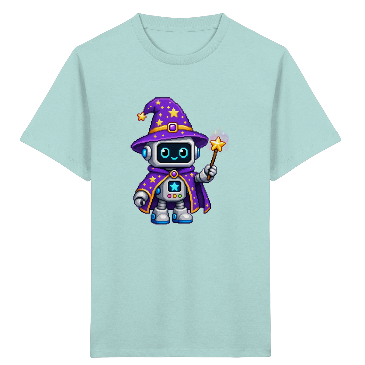 Pixel Roboter Zauberer T-Shirt: Magischer Spaß - Kinder Bio T-Shirt