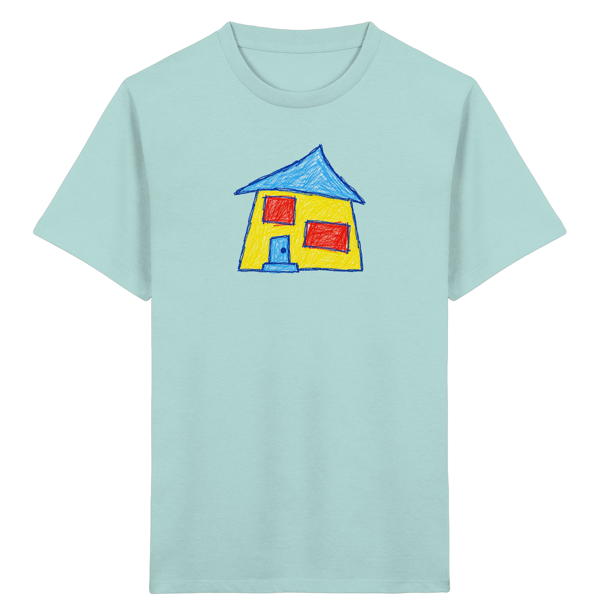 Gelbes Haus mit Doppelfenstern - Kinder Bio T-Shirt