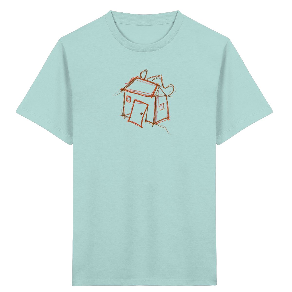 Kakaobraunes Ranzenhaus Motiv - Kinder Bio T-Shirt