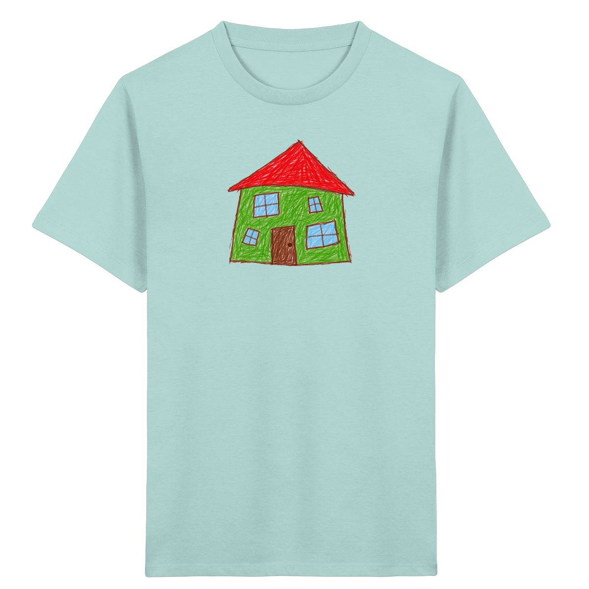 Grünes Haus mit vier Fenstern - Kinder Bio T-Shirt