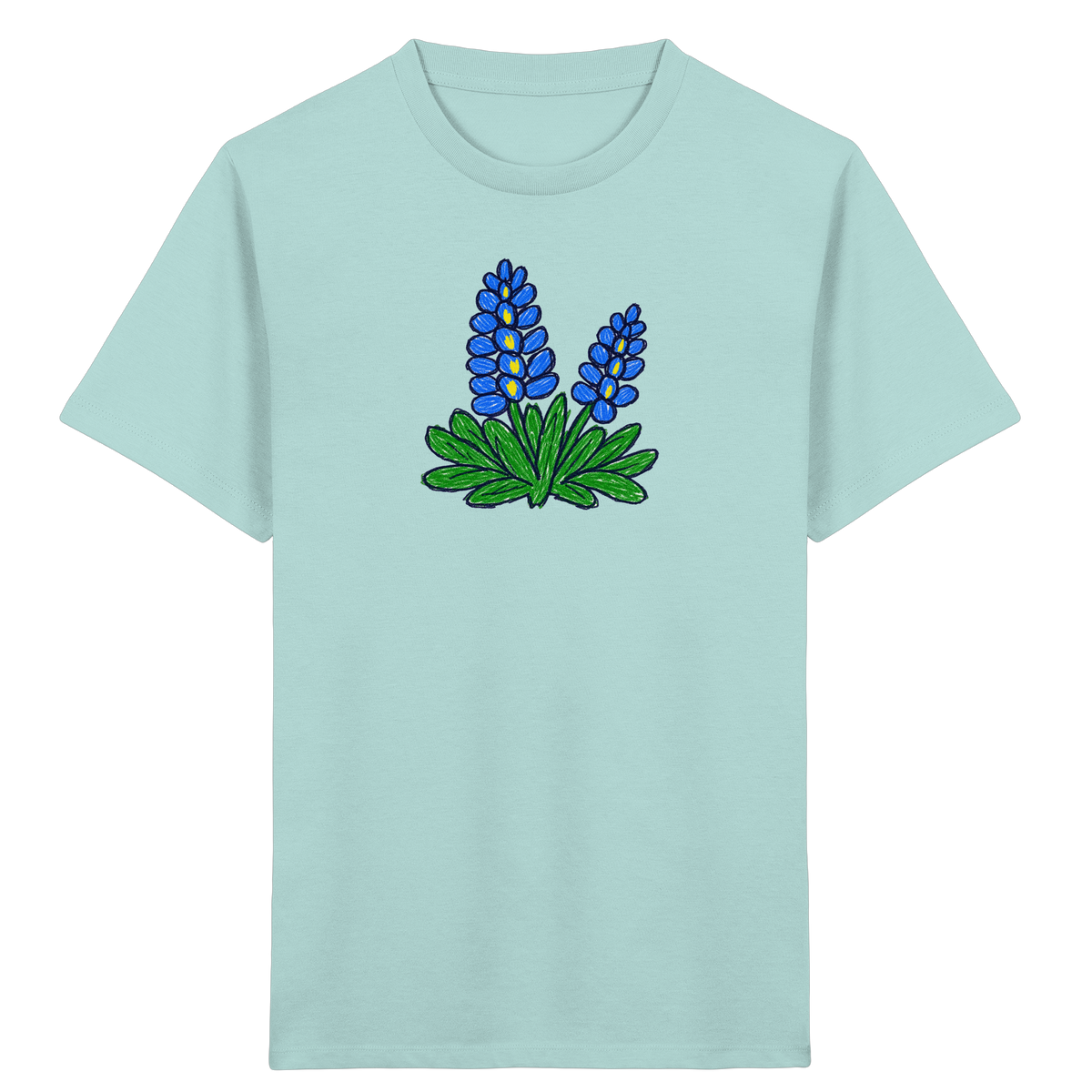 Blaue Kritzel-Lupine für Kinder - Kinder Bio T-Shirt
