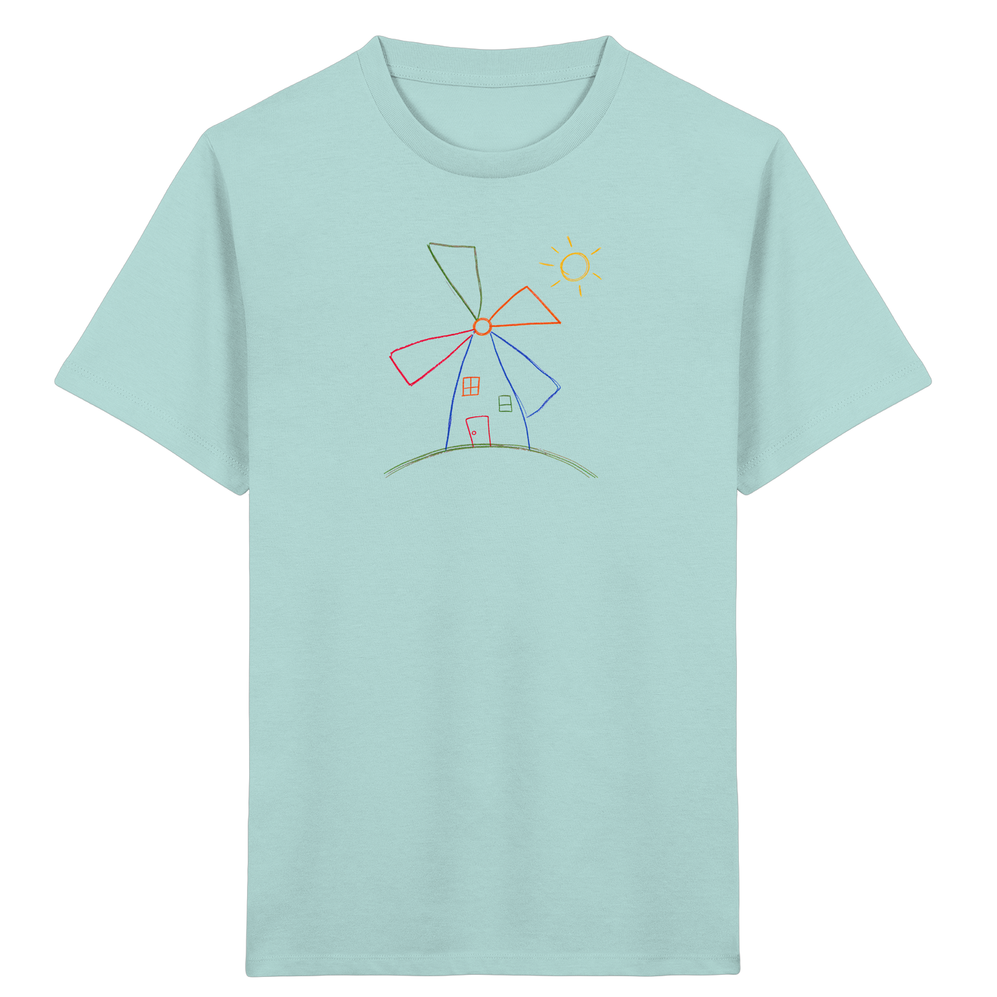 Fröhliches Kinder T-Shirt bunte Windmühle - Kinder Bio T-Shirt