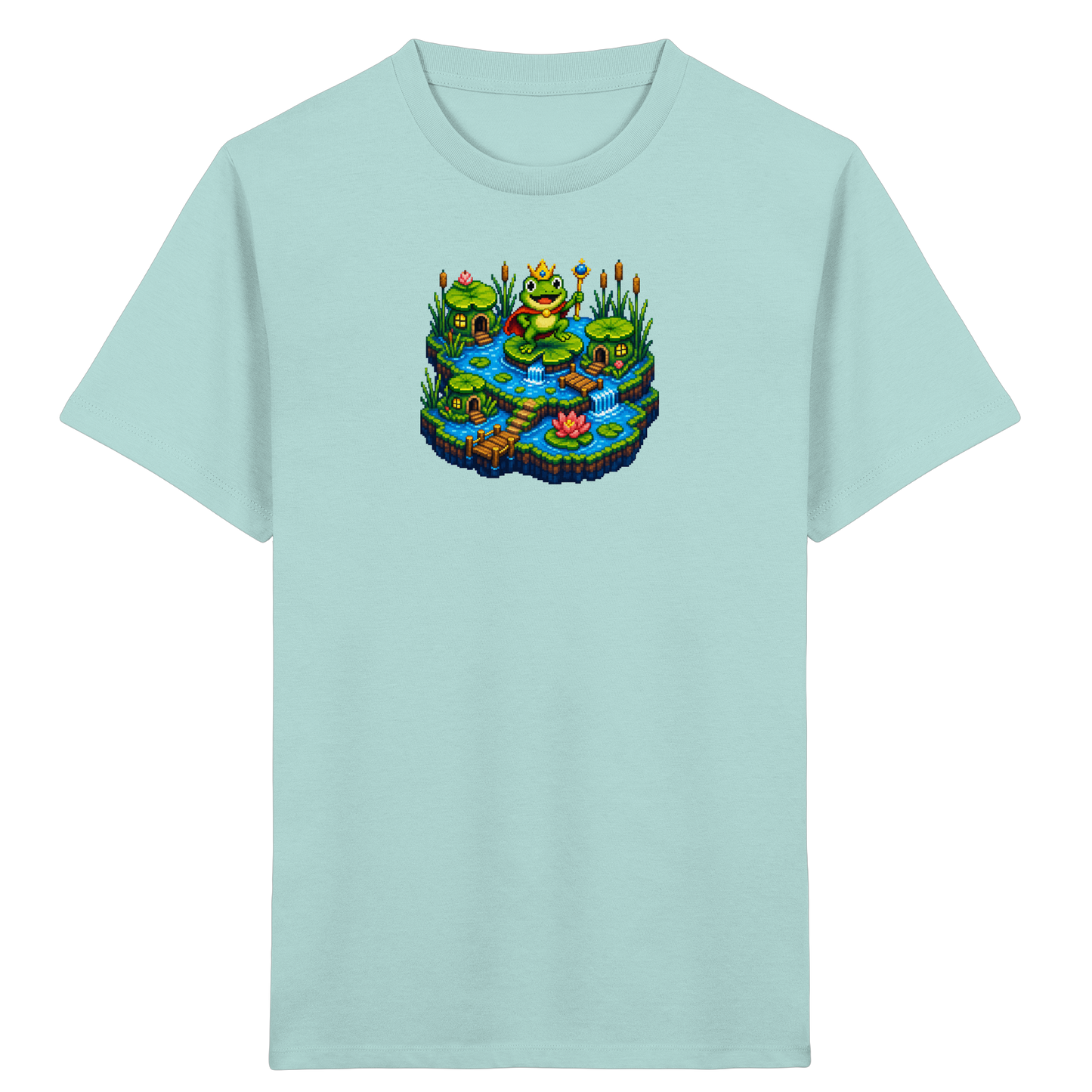Verspieltes Froschkönig T-Shirt Pixel Art - Kinder Bio T-Shirt