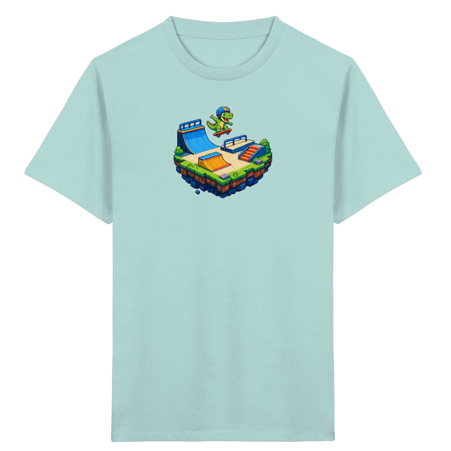 Cooles Skater Dinosaurier Pixel Shirt - Kinder Bio T-Shirt