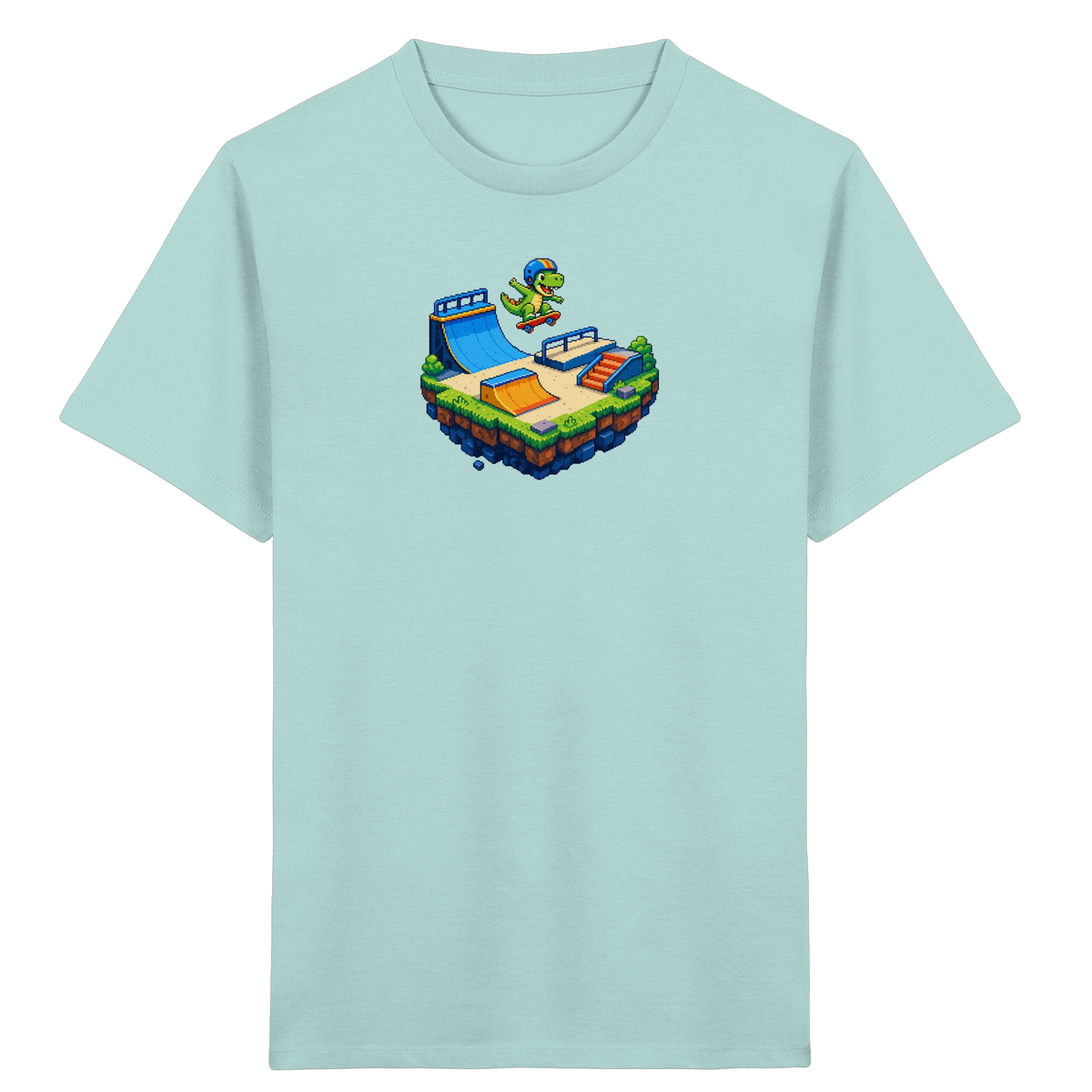 Cooles Skater Dinosaurier Pixel Shirt - Kinder Bio T-Shirt