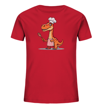 Kinder T-Shirt mit orangefarbenem Dino als Koch