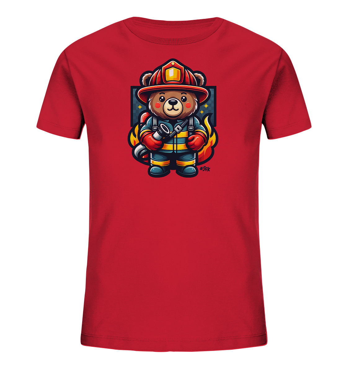 Kinder-T-Shirt mit Bär in Feuerwehrmontur