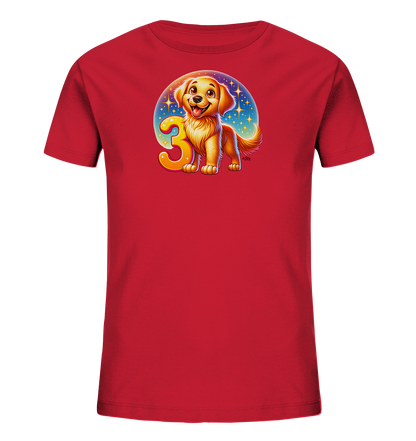 Kinder T-Shirt mit Hundewelpe und großer Zahl 3