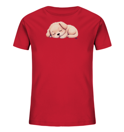 Kinder T-Shirt mit zusammengerolltem schlafendem Welpen in Cremefarben