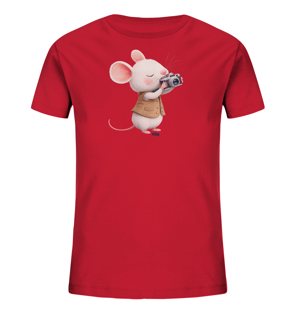 Kinder-T-Shirt mit kleiner Maus, die eine Kamera hält.