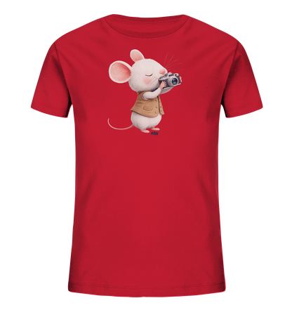 Kinder-T-Shirt mit kleiner Maus, die eine Kamera hält.