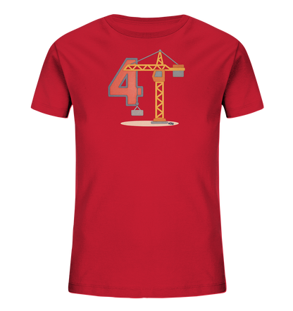 Kinder-T-Shirt mit Zahl 4 und Baukran