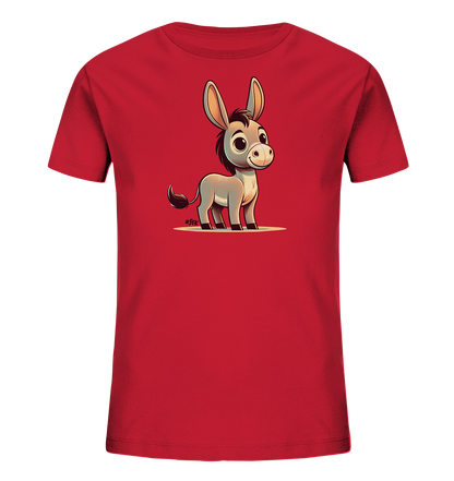 Kinder T-Shirt mit ein cartoonhafter Esel mit großen Ohren und freundlichem Lächeln