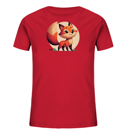 Kinder T-Shirt mit ein freundlicher orangefarbener Fuchs vor einem hellen Sonnenkreis