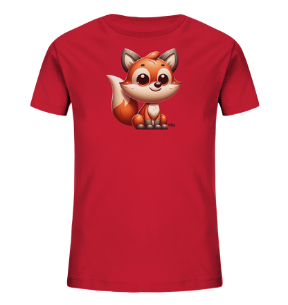 Kinder T-Shirt mit sitzendem Cartoon-Fuchs, Kulleraugen und buschigem Schwanz