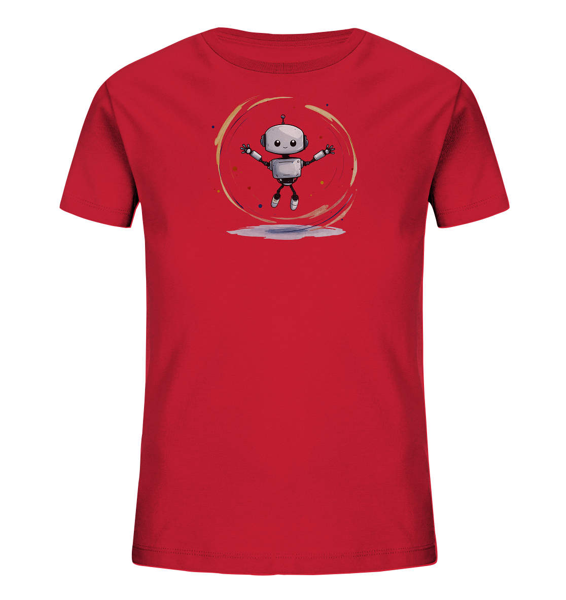 Kinder-T-Shirt | Roboter fliegt durch bunte Farben - Kinder Bio T-Shirt