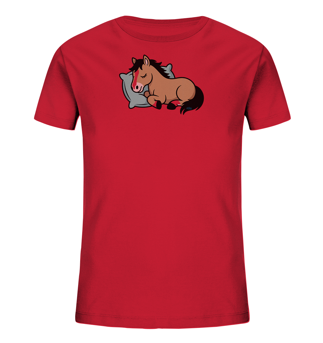 Schlafendes braunes Pferd auf hellem Kissen – Kinder-T-Shirt