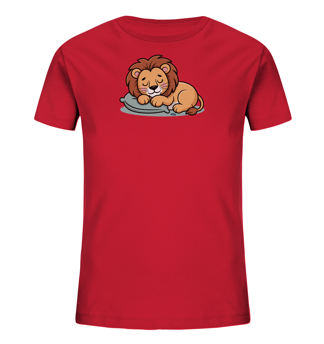 Kinder T-Shirt mit schlafendem Cartoon-Löwen auf kleinem Kissen