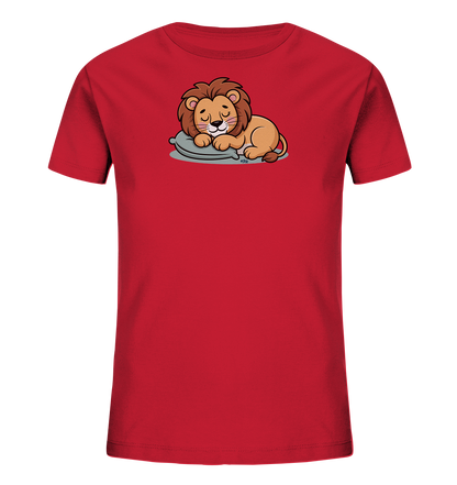 Kinder T-Shirt mit schlafendem Cartoon-Löwen auf kleinem Kissen