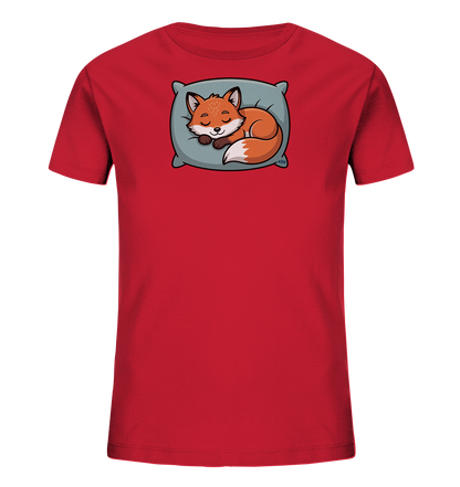 Kinder T-Shirt mit eingerolltem schlafendem Fuchs auf Kissen