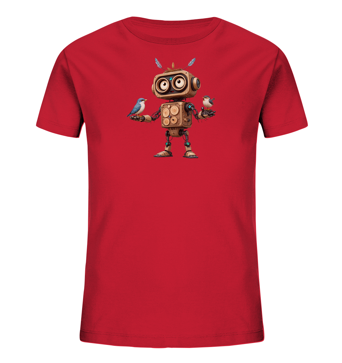 Kinder-T-Shirt | Roboter mit Federn und zwei Vögeln - Kinder Bio T-Shirt
