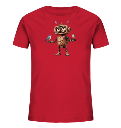 Kinder-T-Shirt | Roboter mit Federn und zwei Vögeln - Kinder Bio T-Shirt