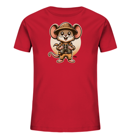 Kinder T-Shirt mit eine Maus in Safari-Kleidung mit Tropenhelm und Fernglas
