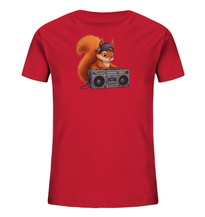 Kinder T-Shirt mit Eichhörnchen-DJ, Kopfhörern, Kappe und Boombox