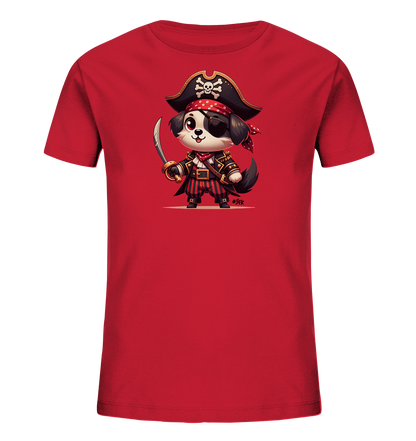 Kinder T-Shirt mit Cartoon-Piratenhund, Augenklappe, Hut und Säbel