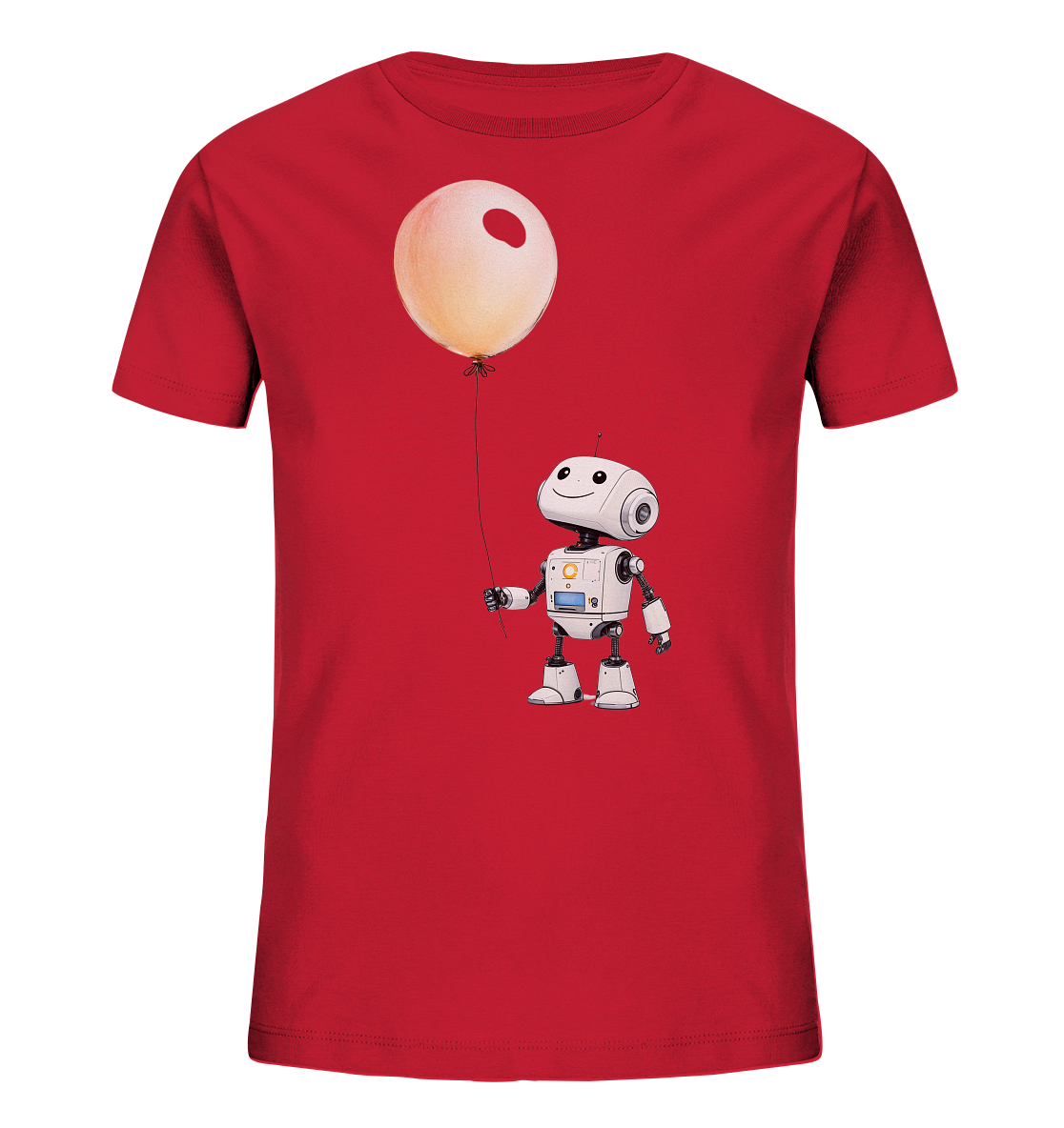 Kinder-T-Shirt mit freundlichem Roboter, der einen Ballon hält.