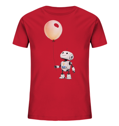 Kinder-T-Shirt mit freundlichem Roboter, der einen Ballon hält.