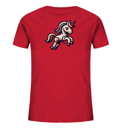 Kinder T-Shirt mit springendem Einhorn, bunter Mähne, Schweif und Horn