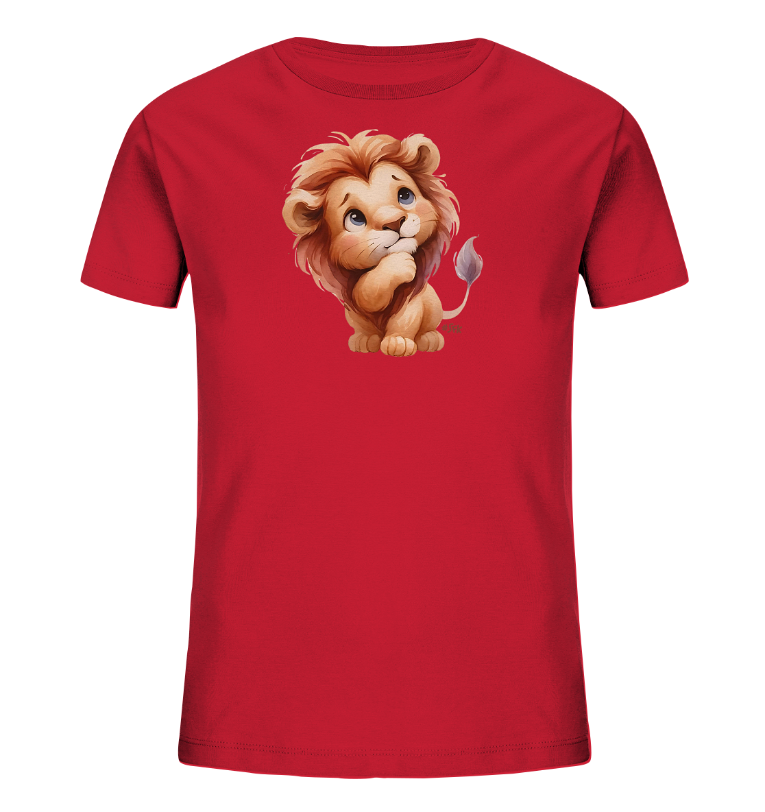 Kinder T-Shirt mit nachdenklichem Cartoon-Löwen und großen blauen Augen