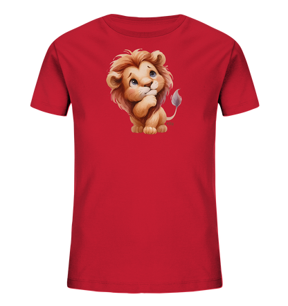 Kinder T-Shirt mit nachdenklichem Cartoon-Löwen und großen blauen Augen