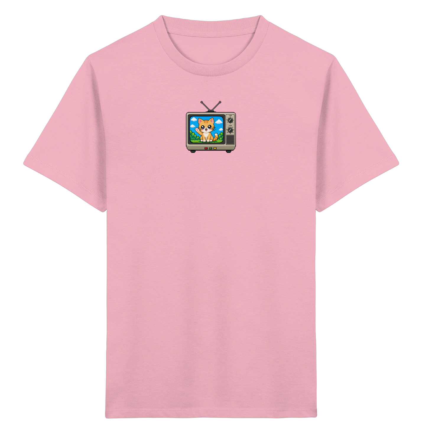 Pixel Katze im Retro Fernseher T-Shirt - Kinder Bio T-Shirt