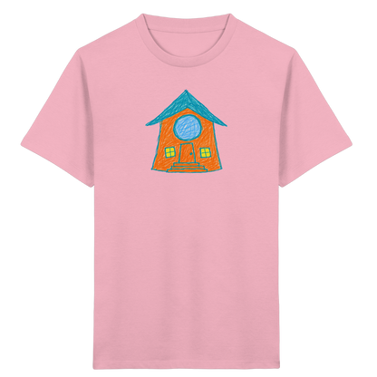 Orangefarbenes Rundfensterhaus für Kinder - Kinder Bio T-Shirt