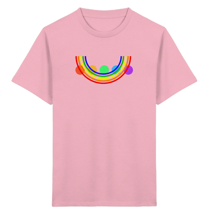 Kinder-T-Shirt mit Regenbogen über bunten Kreisen